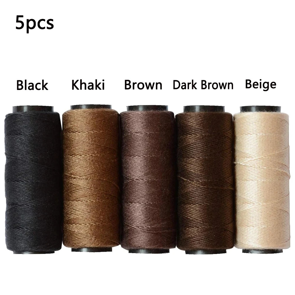 3/5 Rolls Sewing Threads Using for Hand Sewing Hair Extensions Making Wigs DIY (Black, Brown, Dark Brown, Beige, Khaki)