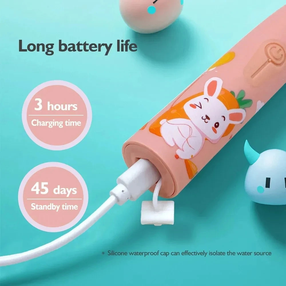 Children Sonic Electric Toothbrush Automatic Waterproof IPX7 Cleaning Brush Cartoon Kids With 12pcs Replacement Brush Heads