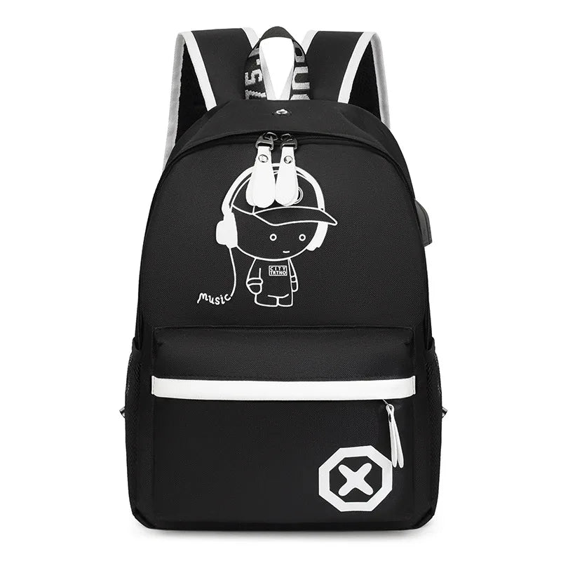2pc Luminous Student Backpack Set Leisure Shoulder Bag Chest Bag Lightweight Large Capacity Schoolbag Travel Bag with USB Socket
