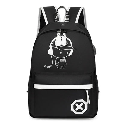2pc Luminous Student Backpack Set Leisure Shoulder Bag Chest Bag Lightweight Large Capacity Schoolbag Travel Bag with USB Socket