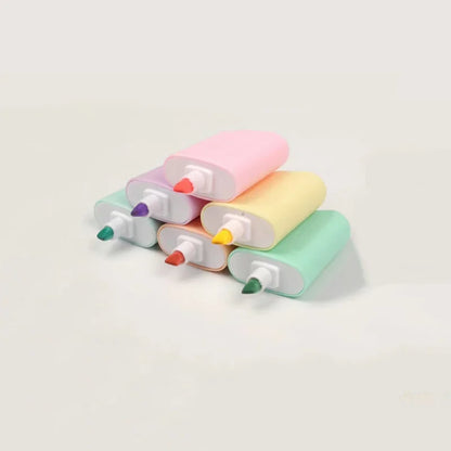 6 Pcs/set Gril Cute Highlighters Set School Office Stationery Drawing Supplies Kawaii Ice Cream Mini Painting Marker Pens