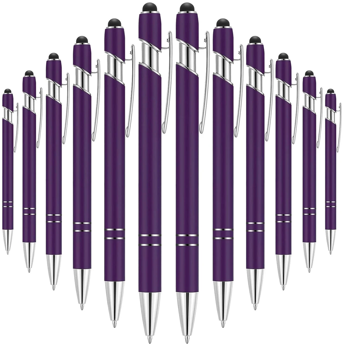 12 Pcs of Metal Aluminum Handle Push Pen Simple Can be Used for Writing and Touch Screen 2 in 1 Ballpoint Pen for Students