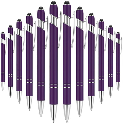 12 Pcs of Metal Aluminum Handle Push Pen Simple Can be Used for Writing and Touch Screen 2 in 1 Ballpoint Pen for Students