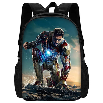 Cartoon Man M-Marvels Iron 3 pcs set Child School Backpack with Lunch Bags ,Pencil Bags School Bags for Boys Girls Best Gift