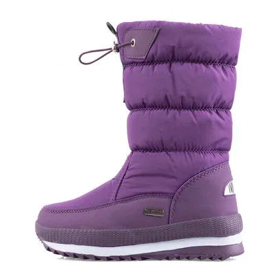 White Women Boots Winter Shoes Warm Plush Mid-calf Boots Waterproof Rubber Non-slip Platform Snow Boots Female Plus Size 42