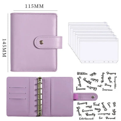 A7 PU Leather Notebook Binder Budget Plan Organizer Binder Cover 6 Binder Pockets And 12 Pcs Expense Budget Sheets Sticker