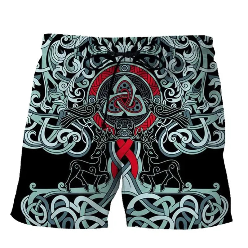 Harajuku Short Pants For Men Personality Street Vinking 3d Print Beach Shorts Holiday Casual Hawaii Beachwear Pockets Gym Trunks