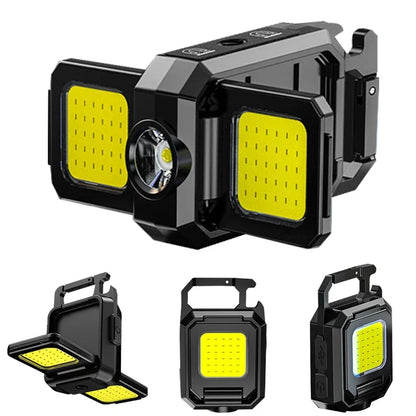 XPE Work Light COB High Power LED Flashlight Keychain Outdoor Foldable Side 2 COBs Camping Lamp USB Rechargeable IPX4 Waterproof