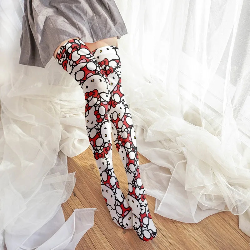 New Kawaii Hello Kitty My Melody Elasticity Ladies Knee Socks Anime Sanrios Girls Ultra-thin Spring Summer Lolita Long Stocking