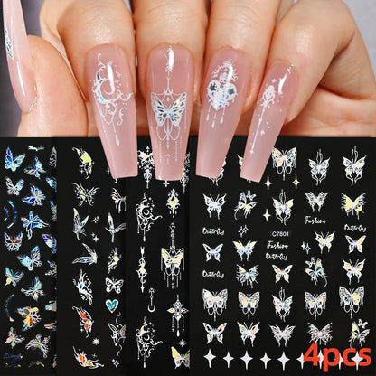 8Pcs Red Heart Nail Stickers 3D Bronzing Silver Gold Heart Shape Star & Moon Metal Totem Nail Slider Self-Adhesive DIY Nail Art*