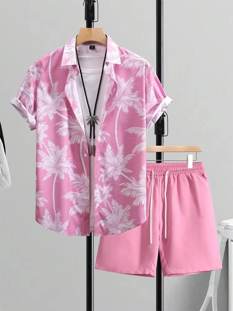 Summer Men's Short Sleeve Shirt And Beach Shorts Set Ethnic Print Outdoor Street Men's Fashion Shorts Men's Short Sleeve Shirt