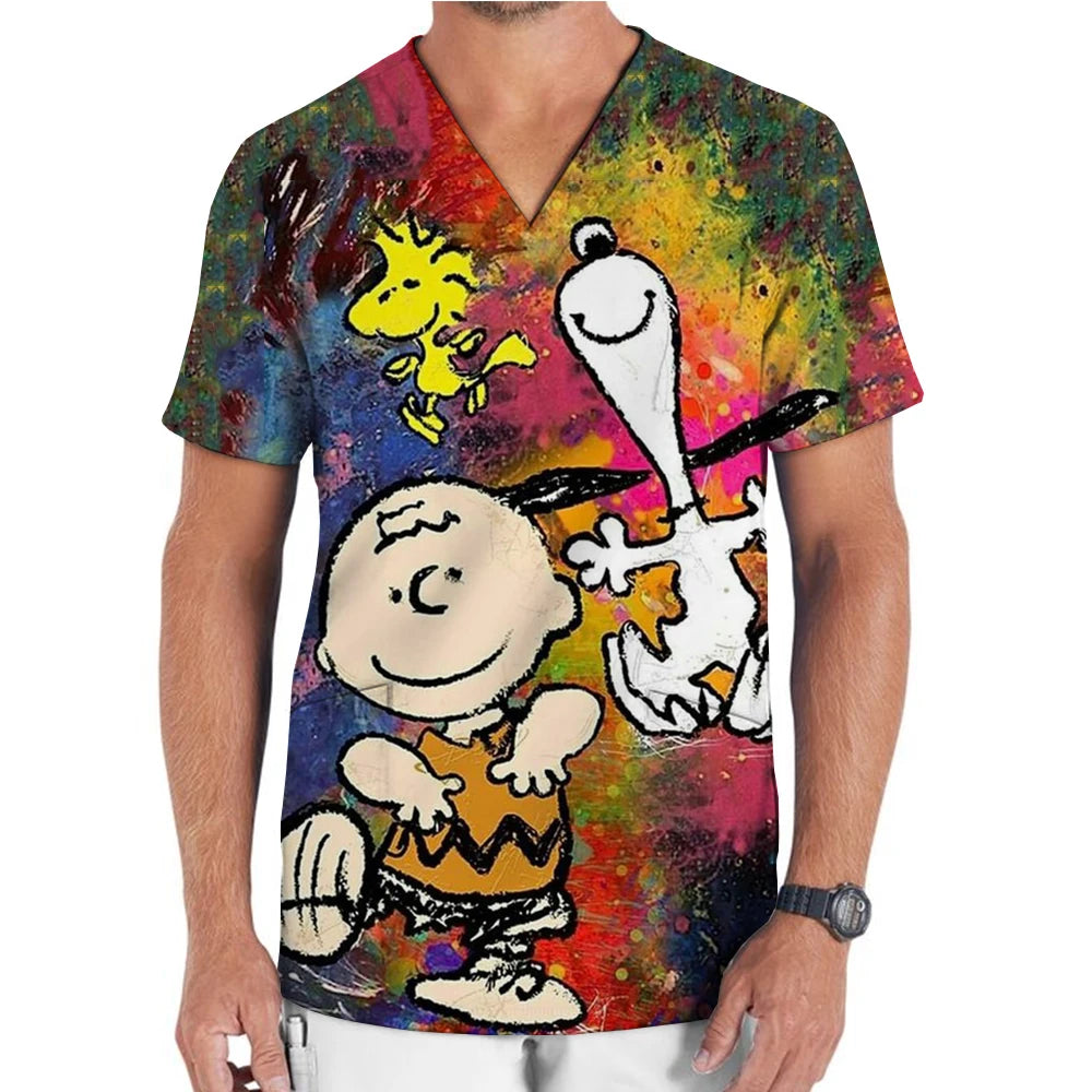 Hospital Nurse Uniforms Women Medical Uniform Print Scrub Top Snoopy Dental Clinic Work Clothes Mens Scrubs Short Sleeved Jacket