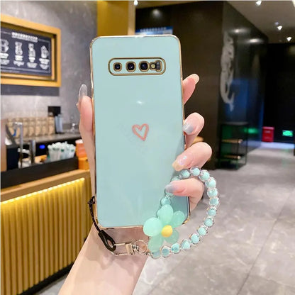 S 10 8 9 Love Heart Flower Strap Case On For Samsung Galaxy S10 S9 S8 Plus S 10plus s9 s8plus s10 s 8 s 9plus s9 Cover s10plus