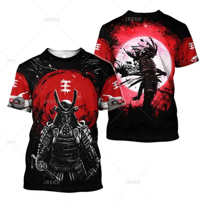 Japanese Harajuku Printed T Shirt For Men Fashion Samurai Mask Graphic T shirts Summer Leisure O-neck Pullover Oversized Topsy2k
