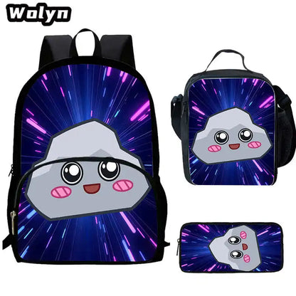3Pcs Set LankyBox School Backpacks with Lunch Bag Pencil Case,Cartoon Large Capacity School Bags for Grade 1-4,Mochila for Pupil