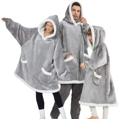 Winter Warm TV Blanket with Sleeves Big Pocket Fleece Family Sherpa Hoodies Oversized Flannel Soft Hooded Robe Blankets