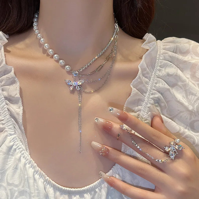 2023 New Fashion Trend Light Luxury Elegant Delicate Pearl Double Layer Heart Necklace Ladies High Jewelry Party Gifts Wholesale