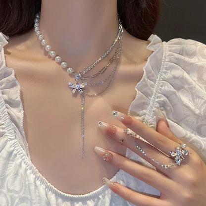 2023 New Fashion Trend Light Luxury Elegant Delicate Pearl Double Layer Heart Necklace Ladies High Jewelry Party Gifts Wholesale