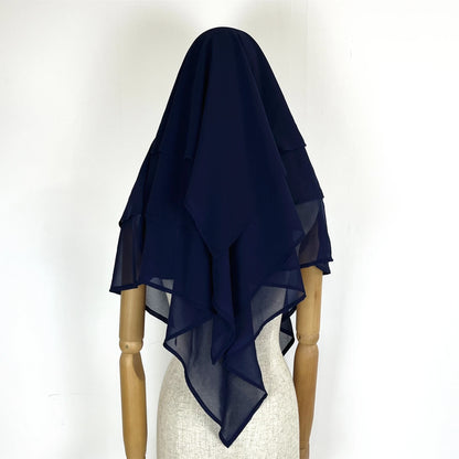 2024 Summer Three-layer Chiffon Hijab Solid Color Khimar Adjustable Women's Gauze Ethnic Shawl Breathable and Comfortable Hijab
