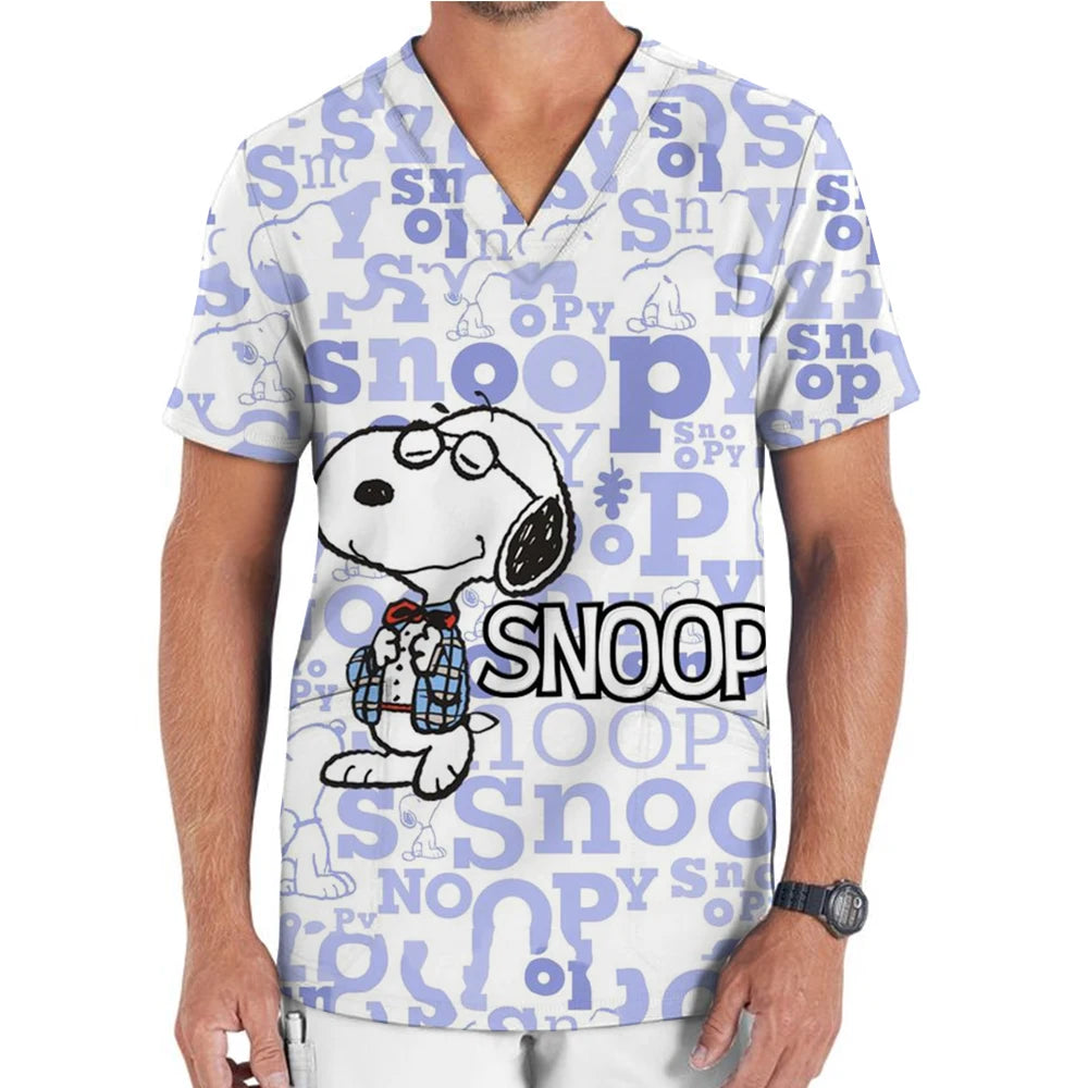 Hospital Nurse Uniforms Women Medical Uniform Print Scrub Top Snoopy Dental Clinic Work Clothes Mens Scrubs Short Sleeved Jacket