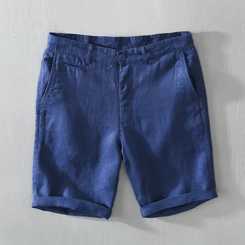Summer New 100% Linen Casual Shorts Men Clothing Slim Solid Color Streetwear Pants Oversize B8216