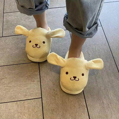 Anime Kuromi Sanrioed Plush Slippers Ears Move Kawaii Cinnamoroll My Melody Cartoon Girl Thicken Warm Home Slippers Funny Gift