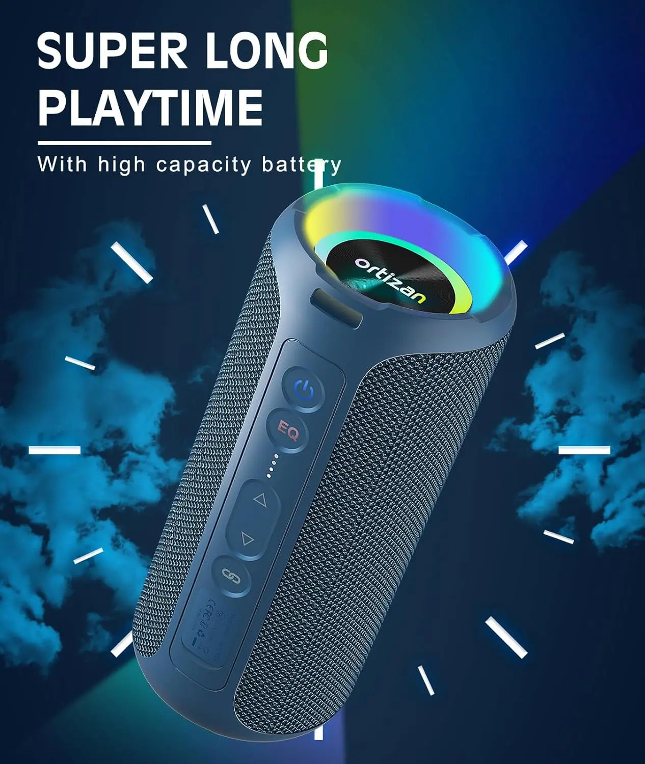 Ortizan Wireless Bluetooth Speaker with 40W HD Sound and Bass, IPX7 Waterproof,30H Playtime, Bluetooth 5.3, Handsfree, TF/AUX in