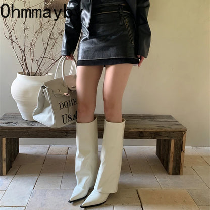 Designer Women Knee High Boots Fashion Pointed Toe Trouser Legs Long Booties Elegant High Heels Shoes Botas Mujer