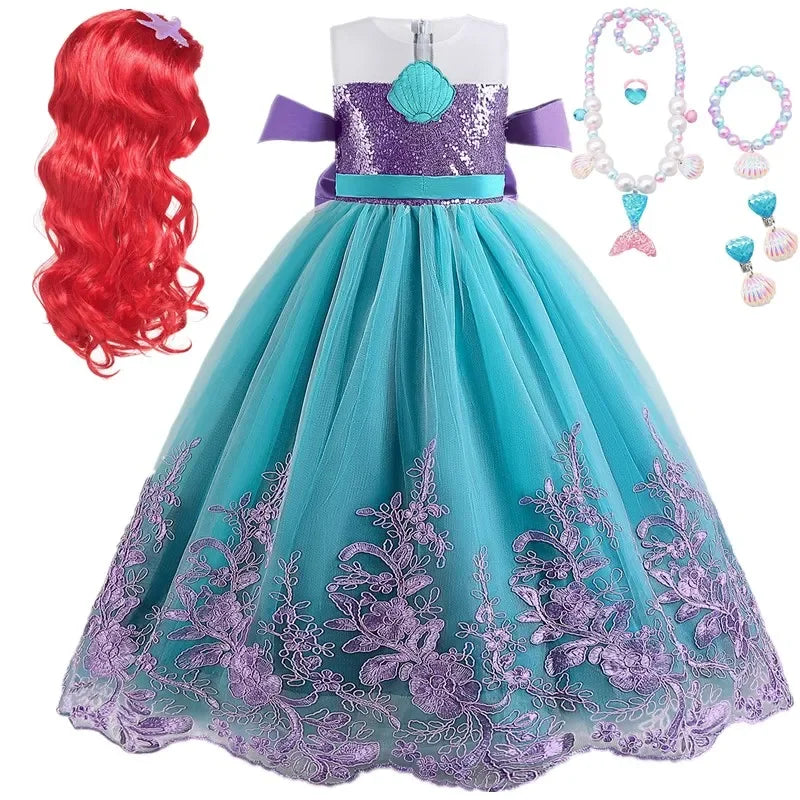 Fancy Mermaid Costumes for Girls 4-10 Y Ariel Cosplay Birthday Princess Dress Halloween Carnival Party Gown Girls Mermaid Dress