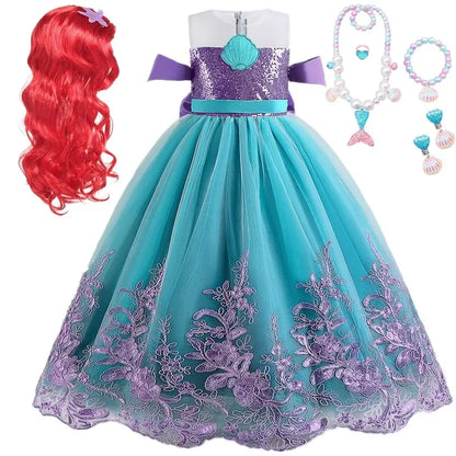 Fancy Mermaid Costumes for Girls 4-10 Y Ariel Cosplay Birthday Princess Dress Halloween Carnival Party Gown Girls Mermaid Dress
