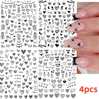 8Pcs Red Heart Nail Stickers 3D Bronzing Silver Gold Heart Shape Star & Moon Metal Totem Nail Slider Self-Adhesive DIY Nail Art*