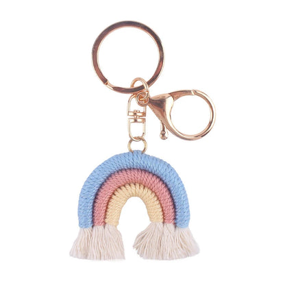Lovely Hand Knitted Rainbow Tassel Keychain For Women Girl Cute Weave Key Ring Pendant Handbag Hanging Decoration Car Key Charms