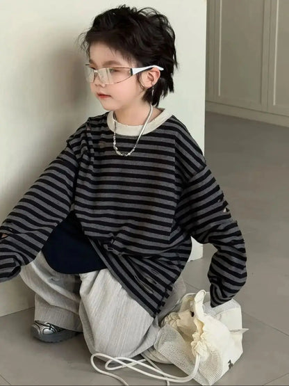 Kids Shirts New Spring Fashion Korean Undershirts Baggy Long Sleeve Simple Style 2025