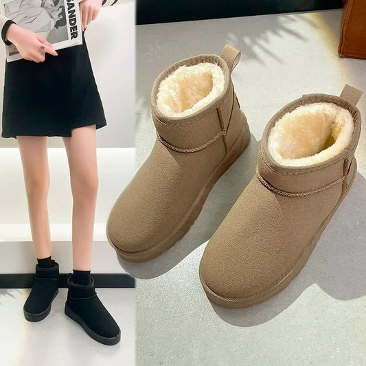 Luxury Winter Women Short Plush Warm Snow Boots Casual Shoes New Suede Fur Chelsea Ankle Boots Flats Platform Ladies Shoes