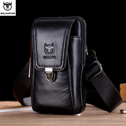 BULLCAPTAIN  Genuine Leather Vintage Waist Packs Men Travel Fanny Pack Belt Bum shoulder Bag Waist Bag Mobile Phone Pouch