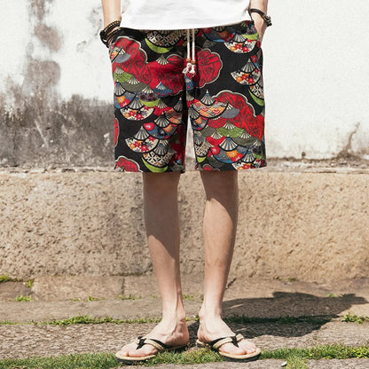 2025 Summer New Boutique Flower Cotton Linen Men's Casual Beach Shorts Men's Comfortable Breathable Leisure Shorts Male XXXXXL