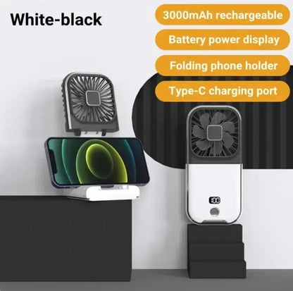 3000mAh Battery Powered Mini Portable Outdoor Handheld Fan Neck Fan USB Rechargeable 180° Folding Wireless Desktop Air Cooling