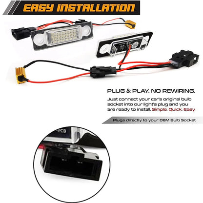2Pcs Canbus LED Number License Plate Lights Lamps For VW Sharan MK1 Ford Galaxy Seat Alhambra 7M8 7V9 WGR White OEM#7M3943021