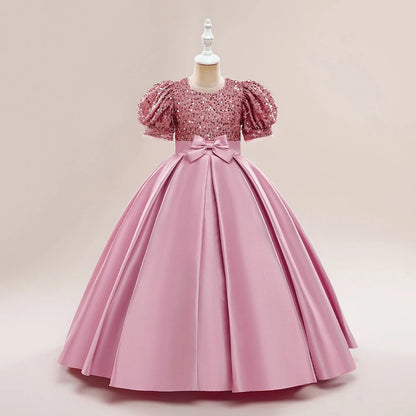 Sequin Elegant Kids Party Dresses For Girls Children Green Christmas Wedding Birthday Gown Bow Girl Princess Evening Dress 4-14Y