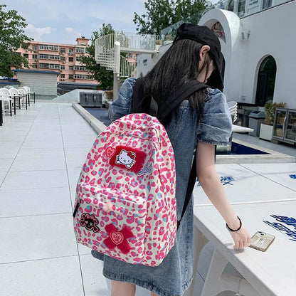 Backpack women leopard print Japanese soft girl cartoon backpack Hello Kitty Korean ins cute student schoolbag