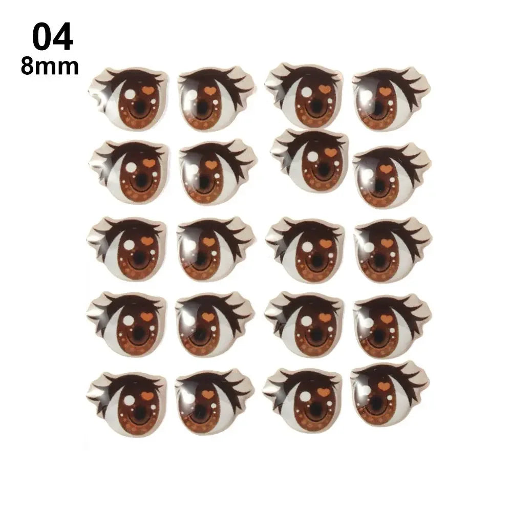 10Pairs Long Eyelashes Cute Love Cartoon Eyes Stickers Anime Figurine Doll Face Organ Paster Clay Decals DIY Doll Accessories