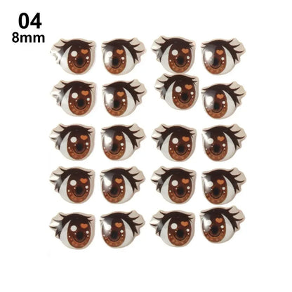 10Pairs Long Eyelashes Cute Love Cartoon Eyes Stickers Anime Figurine Doll Face Organ Paster Clay Decals DIY Doll Accessories