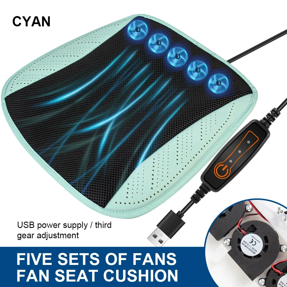 Universal Car Seat Summer Cool Air Seat Cushion With USB Fan Fast Blowing Ventilation Seat Cooling Refrigerated Car Seat