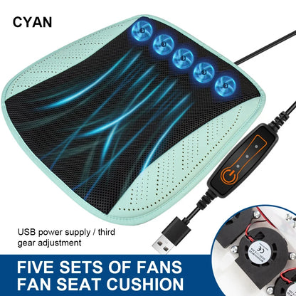Universal Car Seat Summer Cool Air Seat Cushion With USB Fan Fast Blowing Ventilation Seat Cooling Refrigerated Car Seat