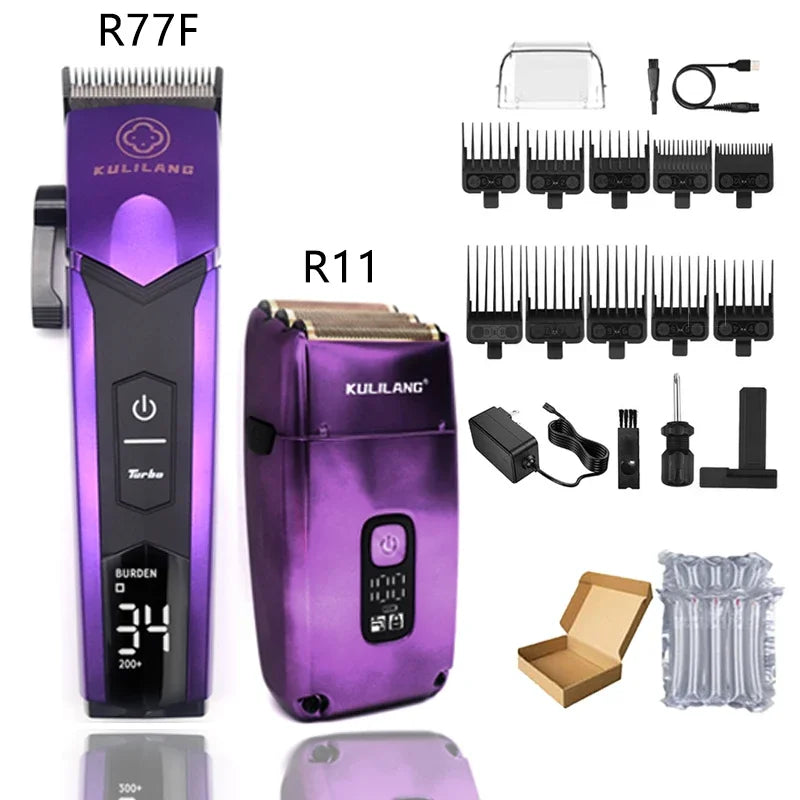 KULILANG R11 Men's Electric Shaver LCD Washable Beard Trimmer Reciprocating 3-Blade Shave System Professional Barber Shaver