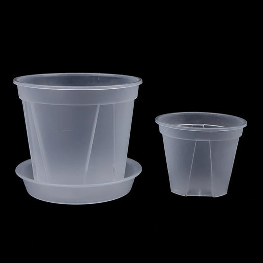 1Pc Clear Flower Pot Planter With Tray 10cm/12cm/14cm PP Transparent Flower Pot Orchid Pot With Holes For Home Office Desk