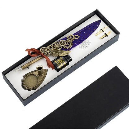 1 Set 0.5mm Quill Pen Ink Set Vintage Steampunk High Quality Gift Feather Dip Pen Set Glittering Signature Quill Pen Ink Set