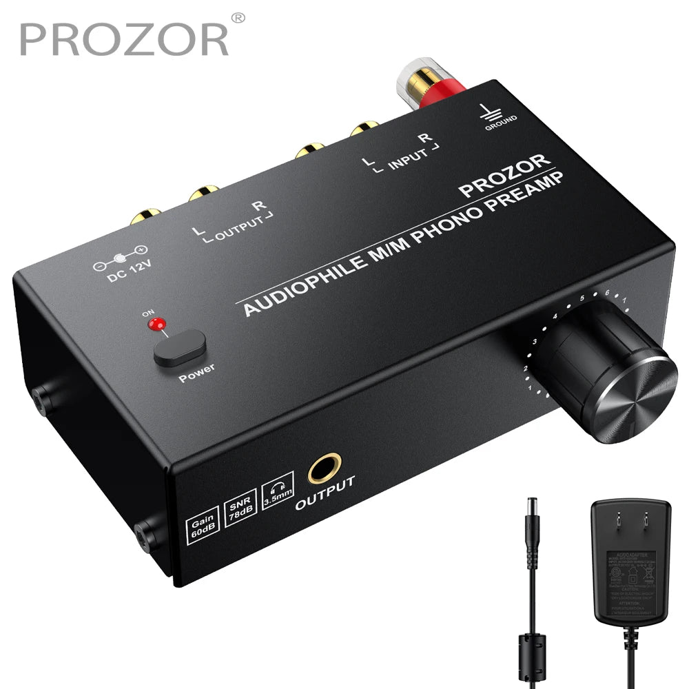 PROZOR Phono Preamplifier Converter Audiophile M/M Phono Preamp Preamplifier with Level Control 2 RCA Input & Output for AK-750S