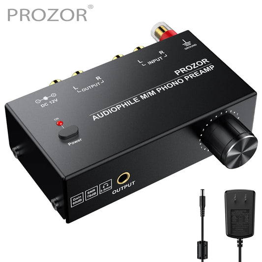 PROZOR Phono Preamplifier Converter Audiophile M/M Phono Preamp Preamplifier with Level Control 2 RCA Input & Output for AK-750S