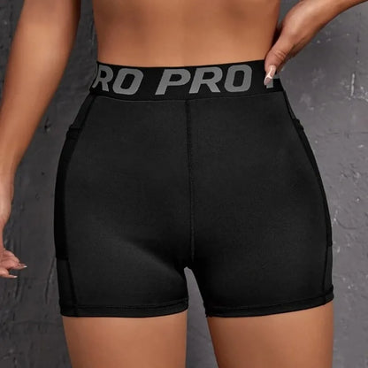 Women Seamed with Pocket Three Point Pants Yoga Shorts High Waist Letter Elastic Butt Lift Leggings Gym Trainning Slim Leggings